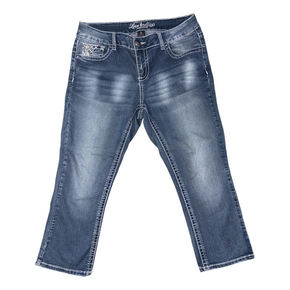 Love Indigo Denim - Love Indigo Premium Y2K Mid Rise Embellished Blue Capris‎ Jeans Women’s Size 8